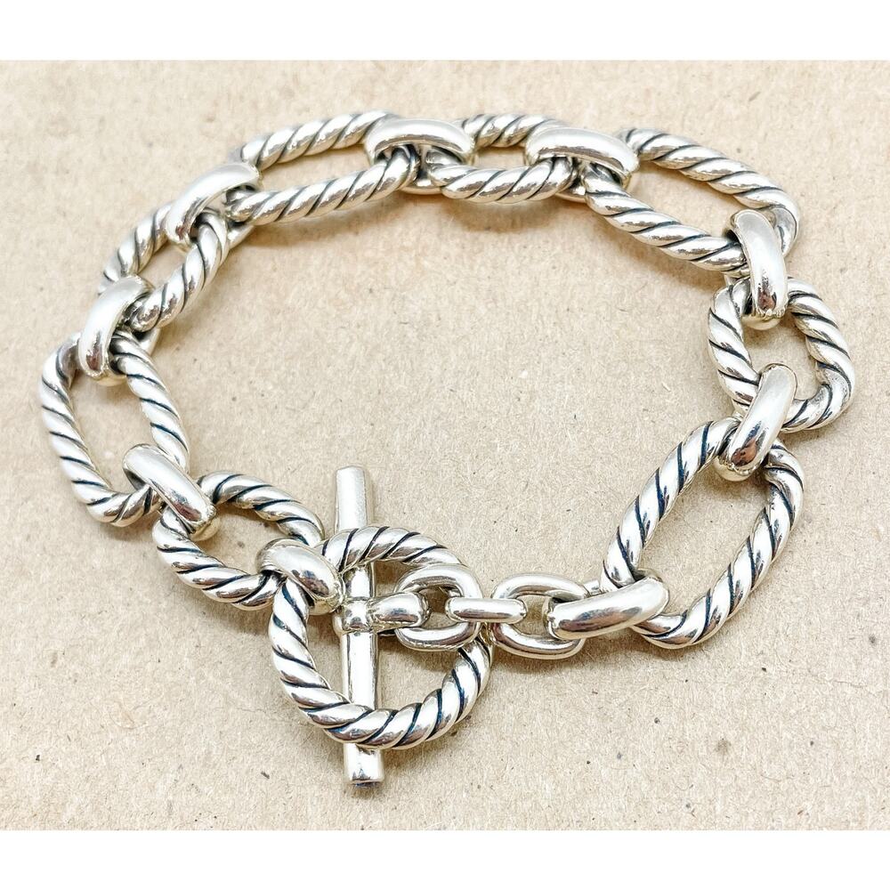 David Yurman Cushion Link Toggle Bracelet Sterling Silver Blue Sapphires 7.25" - Picture 9 of 16